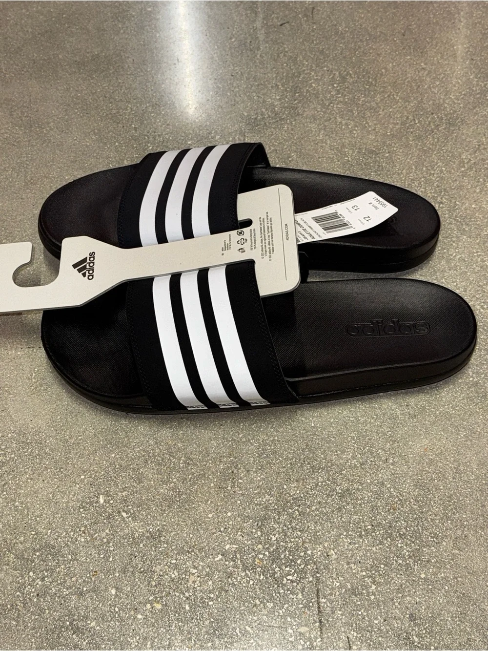 ADIDAS Adilette Comfort Unisex Black White Stripe Slides Mens 12 Womens 13 NIB